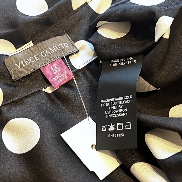 NEW Vince Camuto Sleeveless Button Down Tie Front Polka Dot Top Blouse Black M - Picture 5 of 7